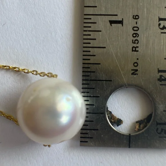 **SOLD** 12mm White Cultured Pearl Floating 14K Gold Plated 925 Silver - Picture 4 of 5